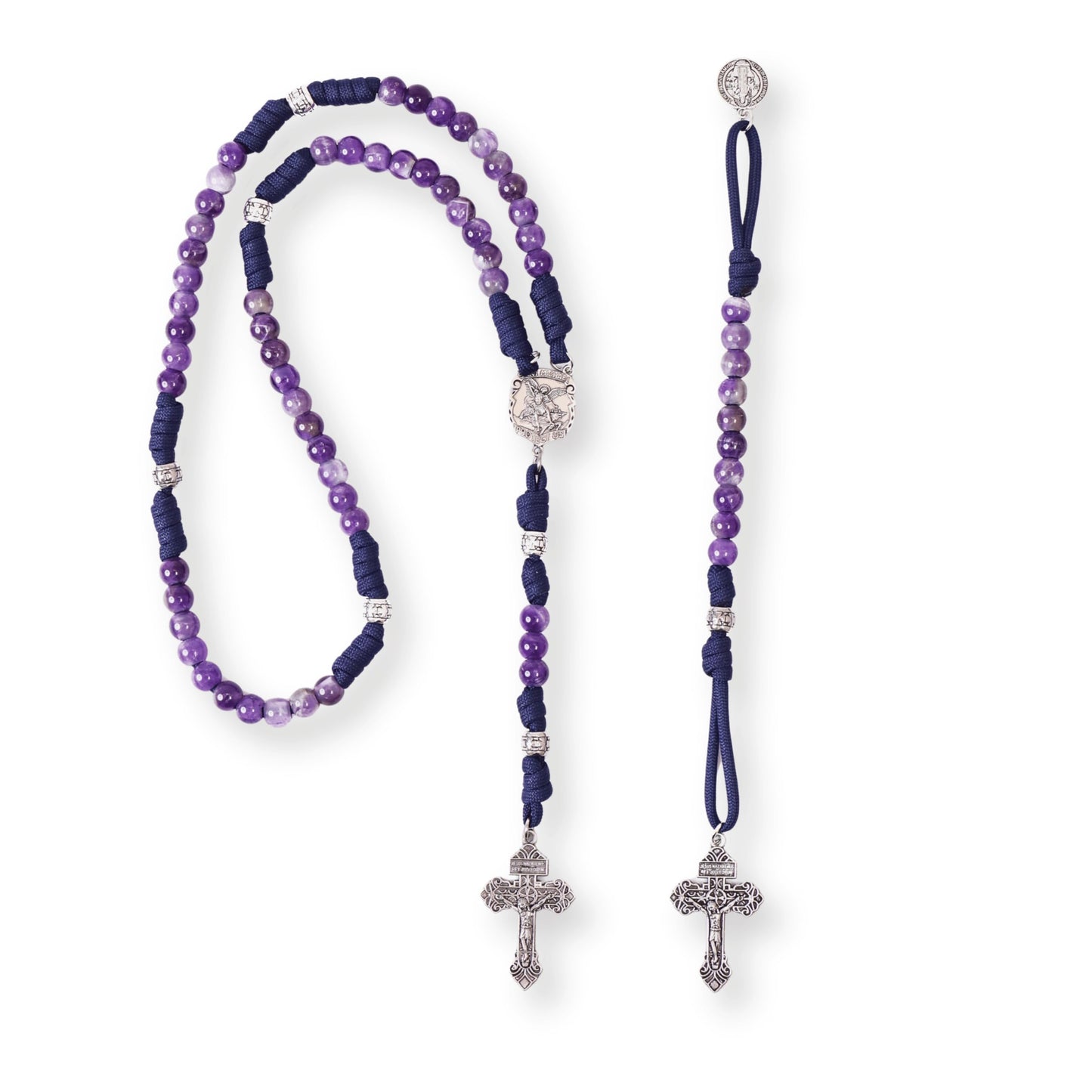 Gemstone Rosary Beads Paracord Set St. Michael Necklace & St. Benedict 22" Nazareth Store