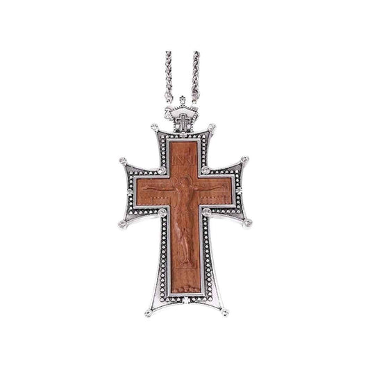 Antique Silver Cross Pendant White Stone Religious Necklace