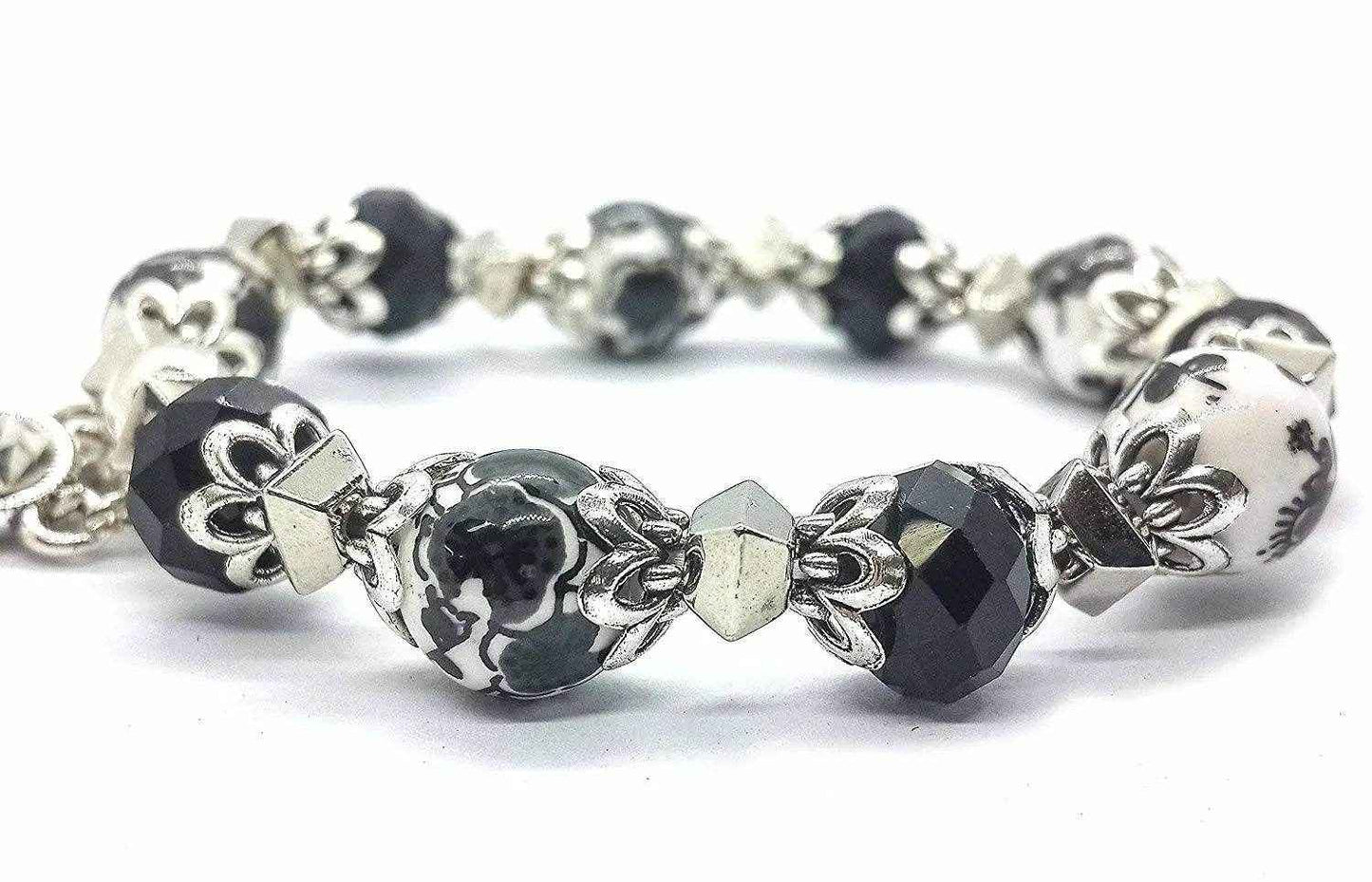 Black Cross Bracelet Christian Classic Beaded Bangle with Crystal Beads