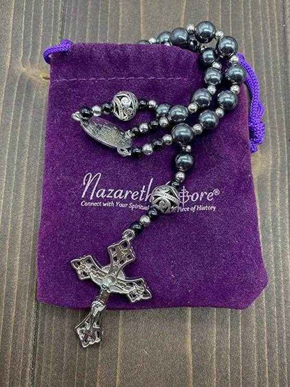 Hematite Rosary Necklace Handmade Chaplet Metal Glory Beads & Miraculous Medal