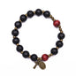 Black Wooden Bead Rosary Bracelet with Antique Bronze Miraculous Medal & Cross