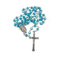 Light Blue Aquamarine Rosary Necklace with Miraculous Medal & Jesus Cross