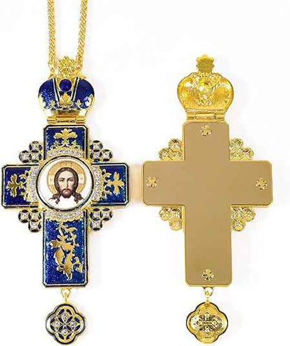 Gold Plated Blue Enamel Cross Pendant Zircon Crucifix Necklace