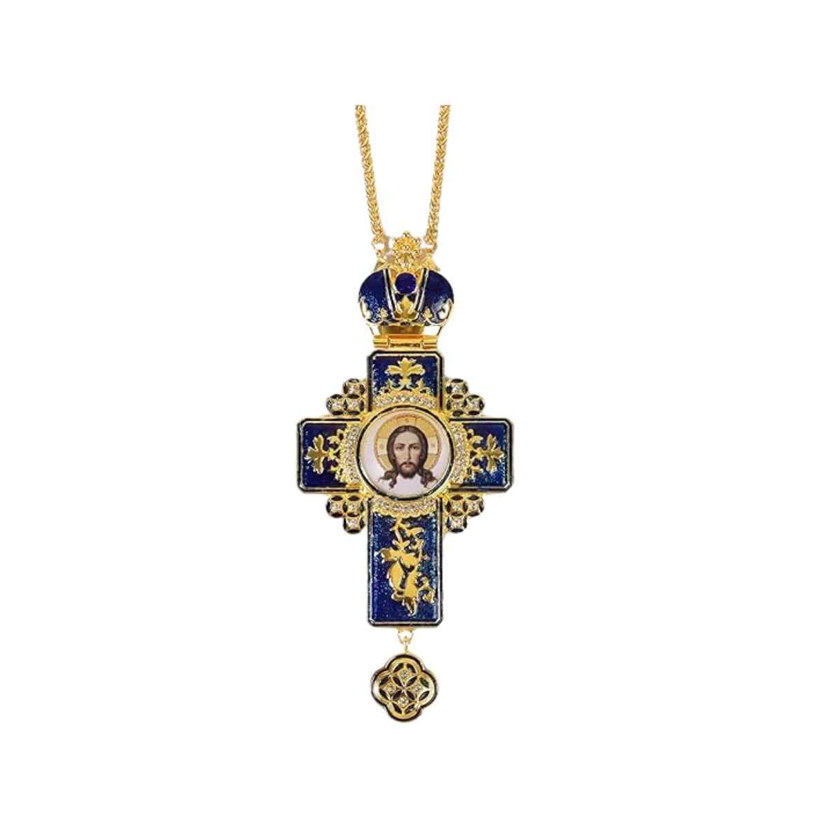 Gold Plated Blue Enamel Cross Pendant Zircon Crucifix Necklace
