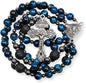Blue Tiger Eye Rosary Necklace Lava Stone Prayer Beads with St. Joseph Medal & Crucifix