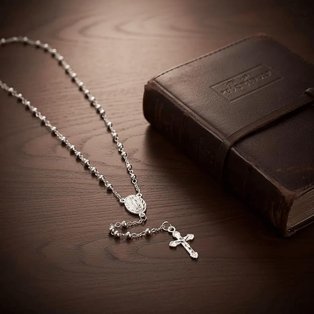 Rosary Necklace Our Lady of Guadalupe 3mm Silver Plated & Crucifix