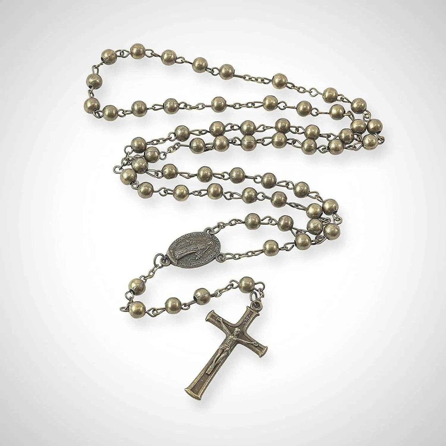 Combat Rosary Prayer Beaded Necklace Metal Beads WW2 Rosary Design Miraculous Medal & Jesus Cross
