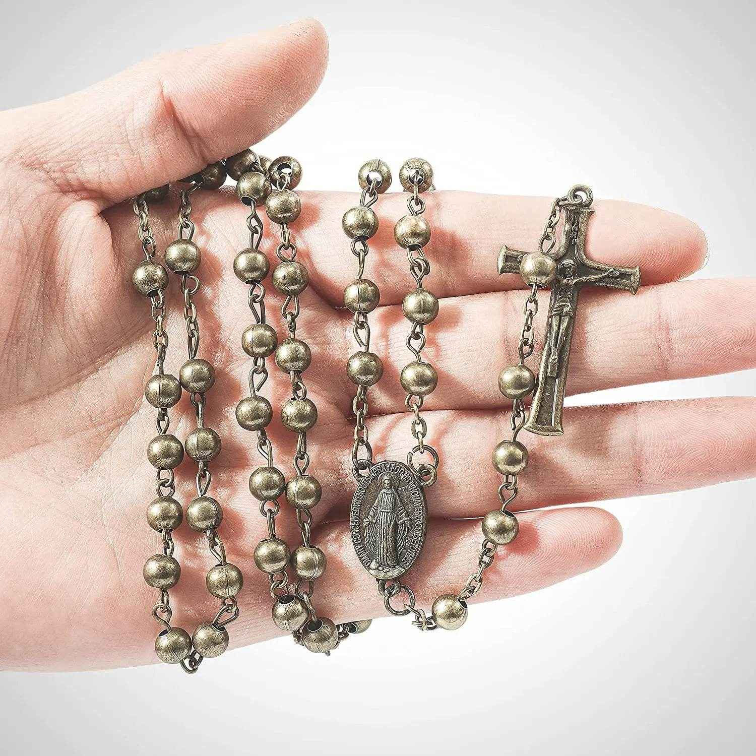 Combat Rosary Prayer Beaded Necklace Metal Beads WW2 Rosary Design Miraculous Medal & Jesus Cross