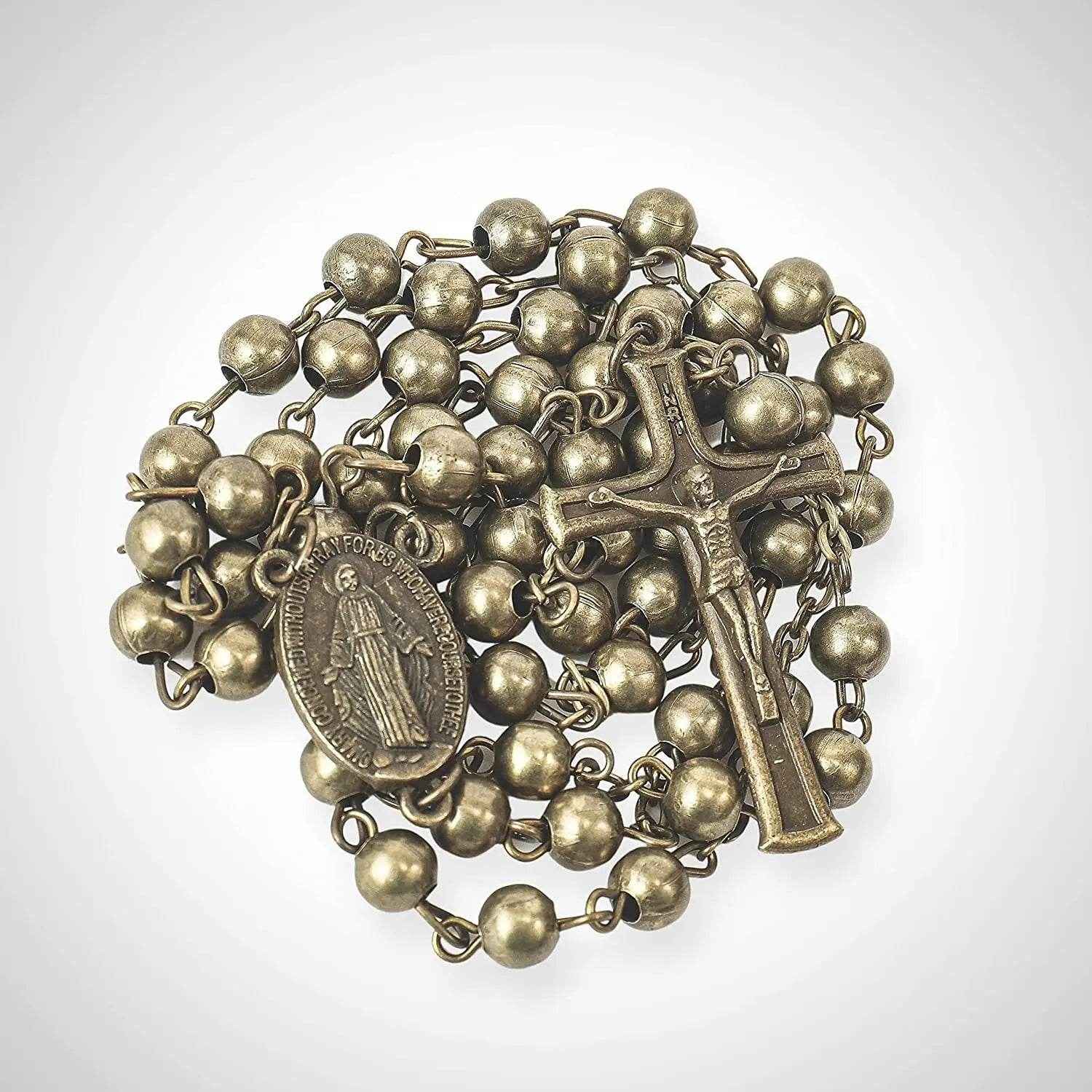 Combat Rosary Prayer Beaded Necklace Metal Beads WW2 Rosary Design Miraculous Medal & Jesus Cross