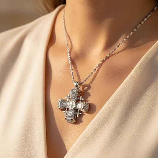 White Enamel Jerusalem Cross Pendant Stainless Steel Silver Plated Necklace