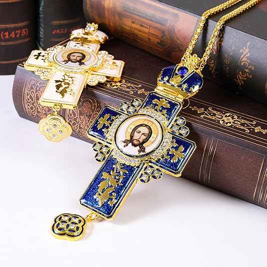 Gold Plated Blue Enamel Cross Pendant Zircon Crucifix Necklace