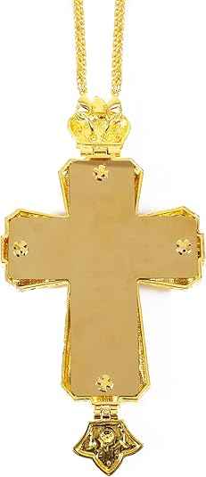 18K Gold Plated Grey Glaze Pectoral Cross Pendant Red Zircon Crucifix Necklace