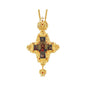 Gold Plated Red Stone Orthodox Cross Pendant Crucifix Necklace with Jesus Icon