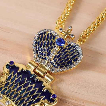 18K Gold Plated Blue Enamel Pectoral Cross Pendant Multi Zircon Crucifix Necklace