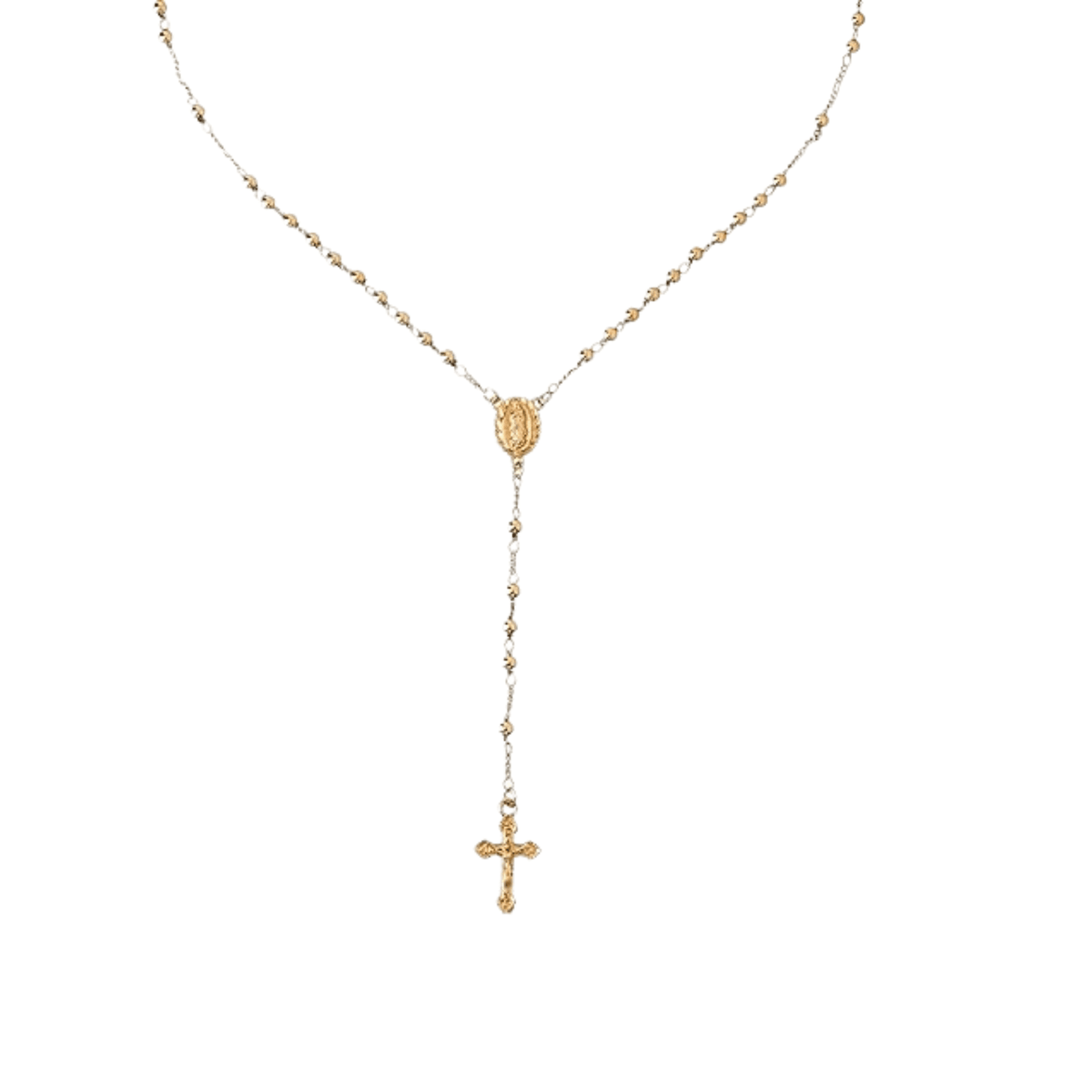 18K Gold Bronze Rosary Necklace Our Lady of Guadalupe & Crucifix with 4mm Prayer Beads