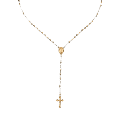 18K Gold Bronze Rosary Necklace Our Lady of Guadalupe & Crucifix with 4mm Prayer Beads