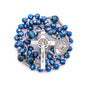 St Michael Blue Crystal Rosary Necklace with Tiger Eye Mystery Beads