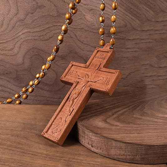 Jujube Wood Cross Pendant Handcrafted Christian Necklace
