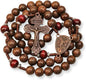 Handmade Wooden Beads Rosary Necklace with Saint Michael Medal & Crucifix Religious Gift