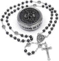 Hematite Rosary Necklace Silver-Plated St. Michael Archangel Medal & Crucifix with Metal Box