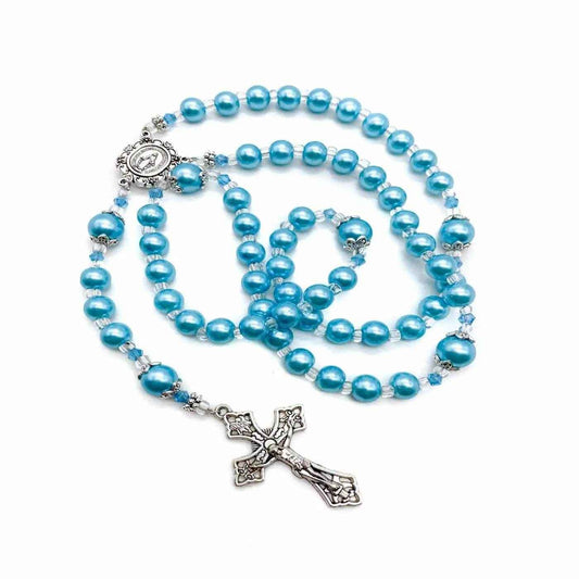 Rosary Turquoise Beads Necklace Miraculous Medal Cross Crucifix