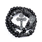Black Beaded Black & White Paracord Catholic Rosary with St. Michael Medal & Pardon Crucifix