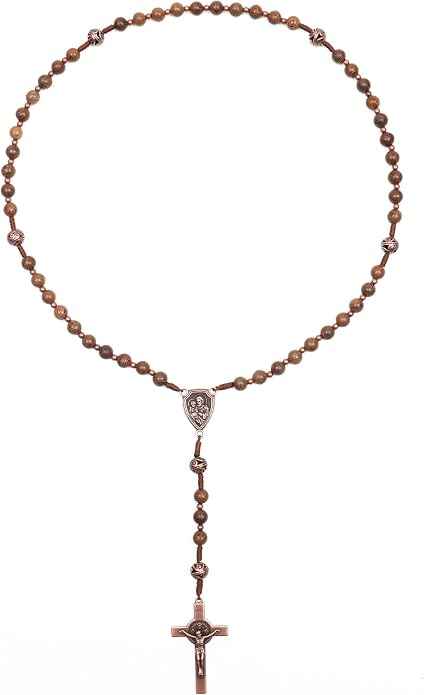 Olive Wood Rosary Necklace Metal Glory Beads with St. Joseph Medal & Cross Crucifix