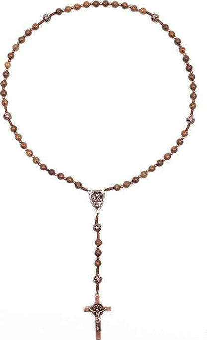 Olive Wood Rosary Necklace Metal Glory Beads with St. Joseph Medal & Cross Crucifix