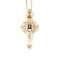 Orthodox White Enamel Gold Cross Necklace Jesus Crucifix Pendant with Zirconia