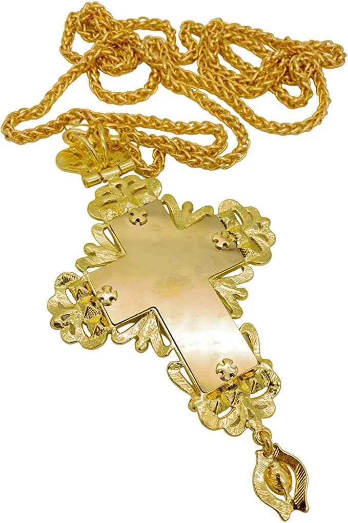 Pectoral Cross Green Zircons Crystallized Christian Priest Bishop Clergy Crucifix Pendant Necklace 21"