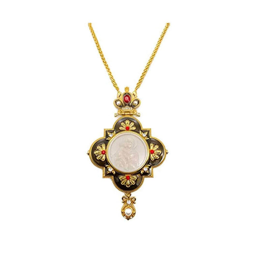 Enamel Red Crystals Pectoral Cross Necklace Holy Mary & Jesus Priest Bishop Crucifix - Nazareth Store