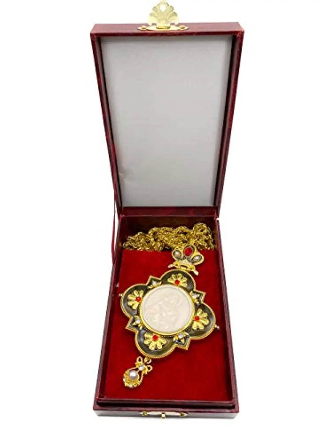 Enamel Red Crystals Pectoral Cross Necklace Holy Mary & Jesus Priest Bishop Crucifix - Nazareth Store