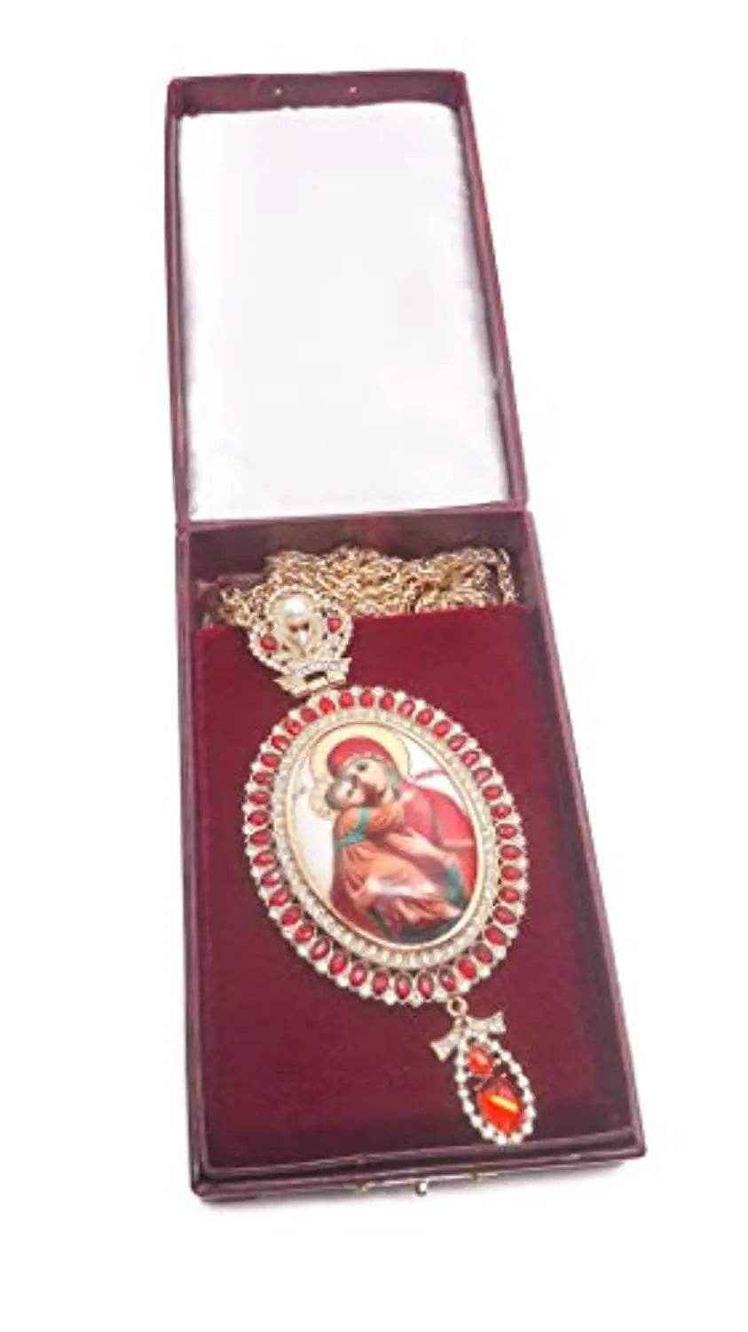 Pectoral Cross Necklace Red Zircon Crystals Priest Bishop Crucifix