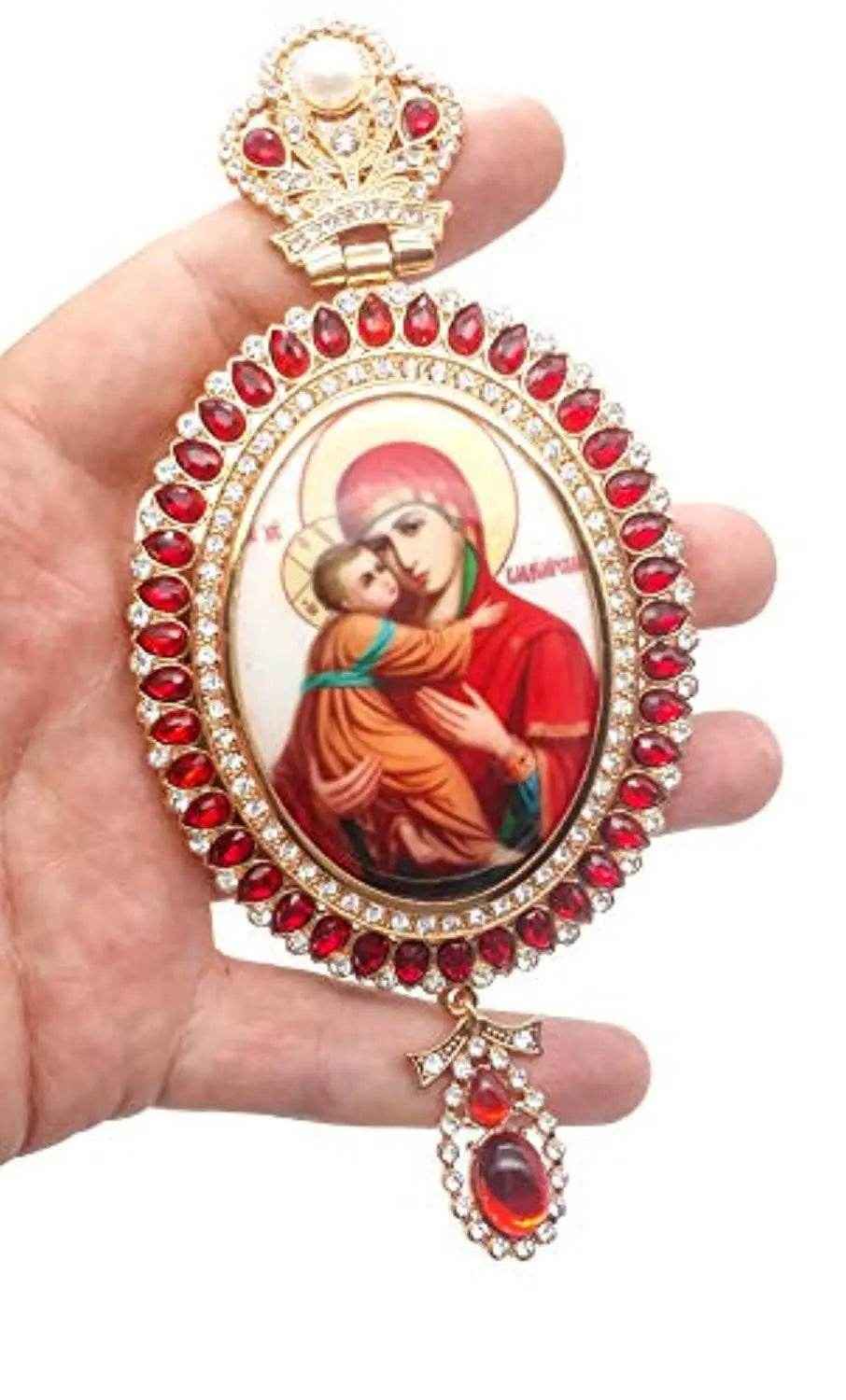 Pectoral Cross Necklace Red Zircon Crystals Priest Bishop Crucifix
