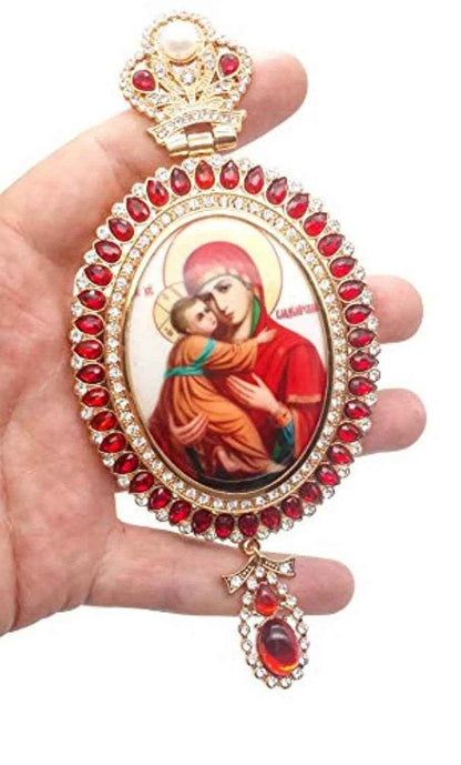 Pectoral Cross Necklace Red Zircon Crystals Priest Bishop Crucifix