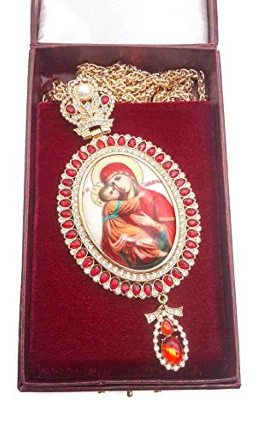 Pectoral Cross Necklace Red Zircon Crystals Priest Bishop Crucifix