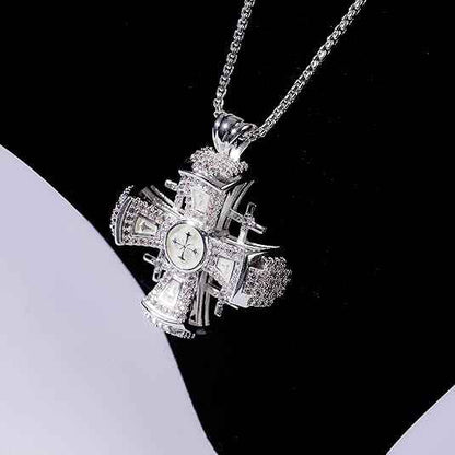 White Enamel Jerusalem Cross Pendant Stainless Steel Silver Plated Necklace