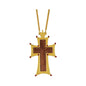 Wooden Cross Pendant Gold Plated Red Stone Necklace