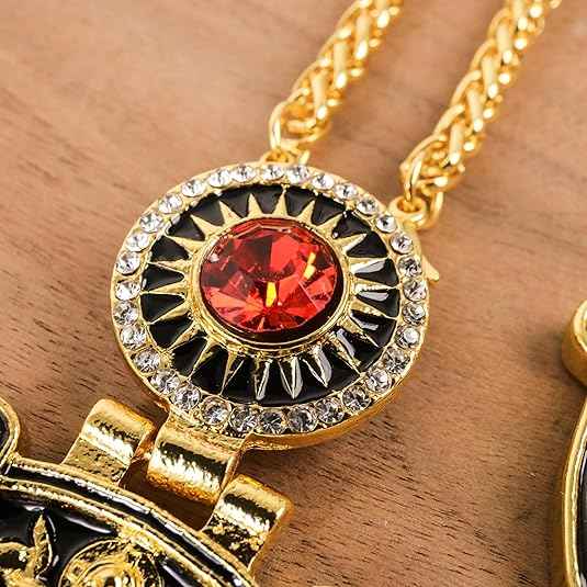 Round Red Stone Pectoral Cross Pendant Multi Zircon Crucifix Necklace