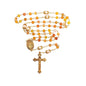 Matte Stone & Pearl Round Beads Rosary Gold Necklace Miraculous Medal & Cross - Nazareth Store
