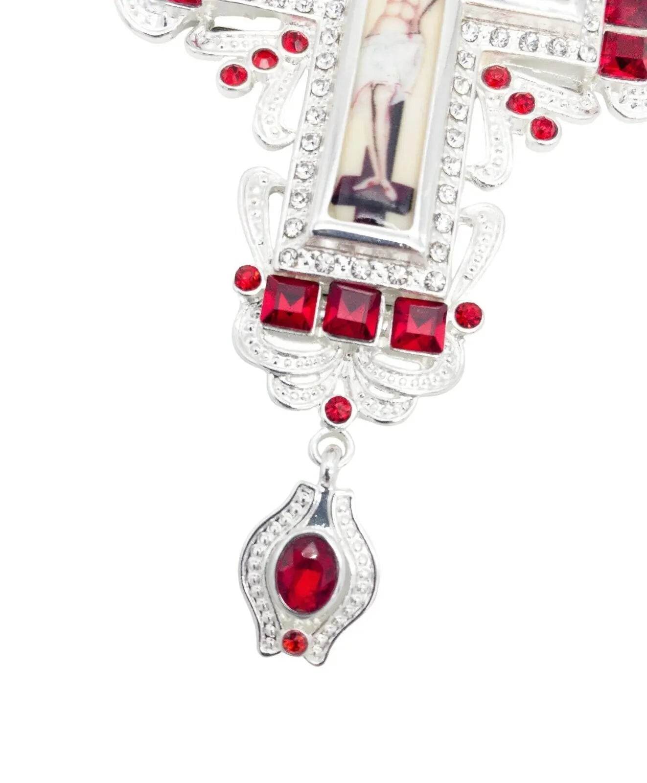 Silver Crystallized Red Zircons Clergy Crucifix Pendant Christian Priest Bishop - Nazareth Store