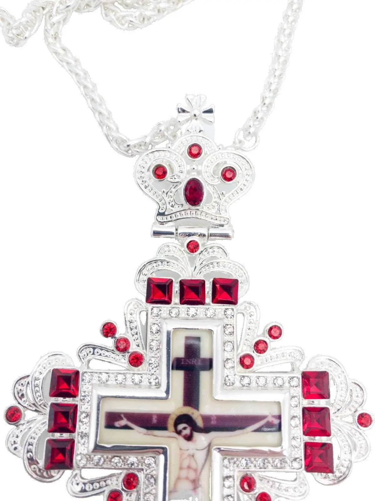 Silver Crystallized Red Zircons Clergy Crucifix Pendant Christian Priest Bishop - Nazareth Store