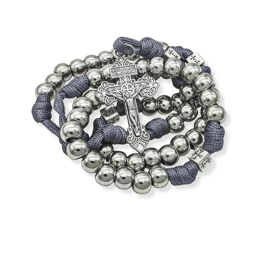 Stainless Steel Silver Paracord Rosary Necklace Beads Rugged Cord Catholic Rosary with Pardon Cross - Nazareth Store