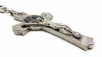 St Benedict Metal Cross Keychain Catholic Key Ring Holder - Nazareth Store