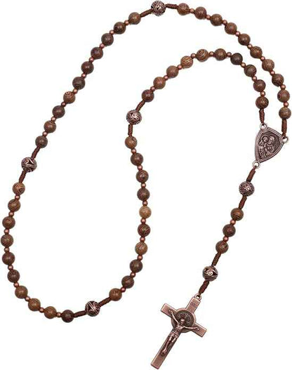 Olive Wood Rosary Necklace Metal Glory Beads with St. Joseph Medal & Cross Crucifix
