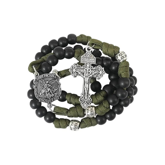 St. Michael Paracord Rosary Beads Rugged Rosary Necklace Strong Corded Catholic Pardon Crucifix - Nazareth Store