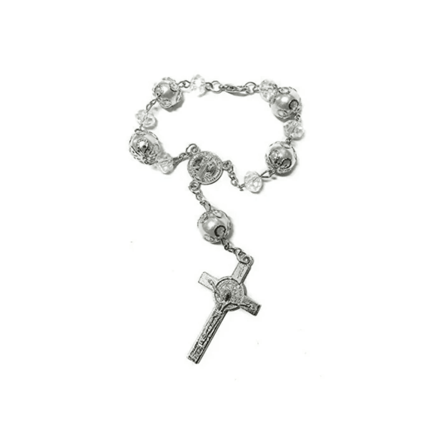 St Saint Benedict Car Rosary Transparent Glass Beads Car Rearview