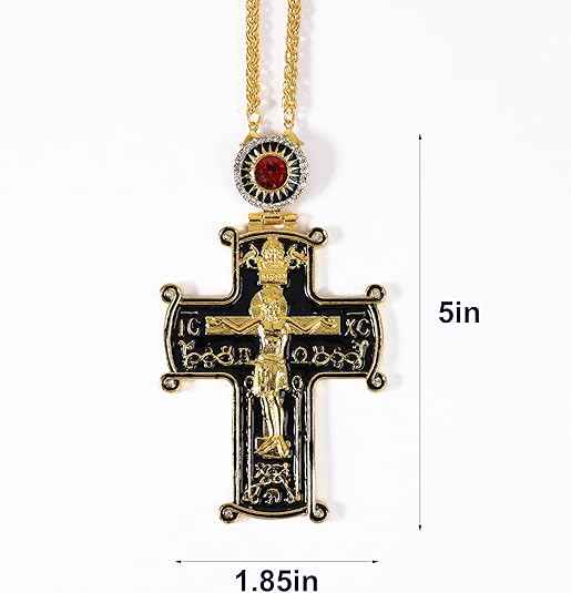 Round Red Stone Pectoral Cross Pendant Multi Zircon Crucifix Necklace