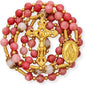 Strawberry Quartz Rosary Necklace White Jade Beads with Miraculous Medal & Cross