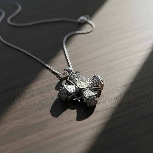 White Enamel Jerusalem Cross Pendant Stainless Steel Silver Plated Necklace
